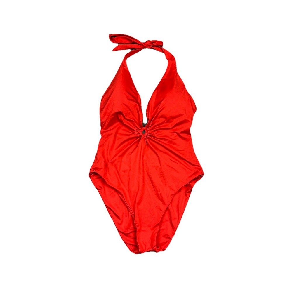 Soluna Swim Womens Size Large Plunge One Piece Halter Padded Top Swimsuit